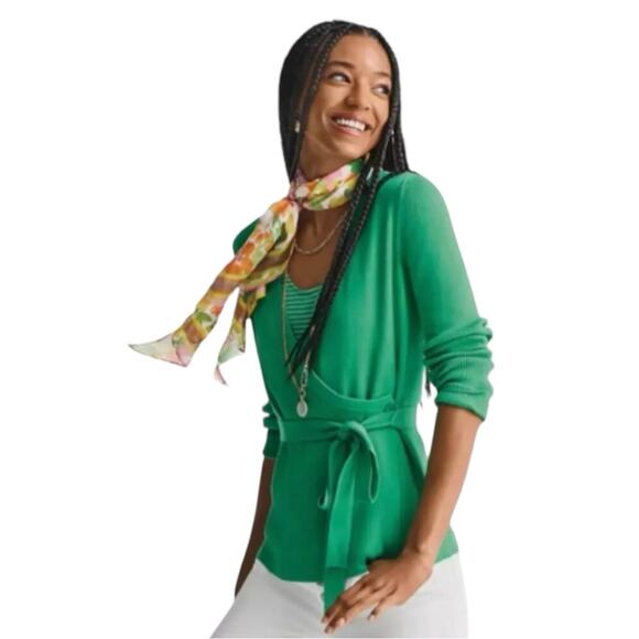 Cabi Sweater Wrap Style #6244 Ribbed V-neck Spring Green Women’s Size Medium - Picture 7 of 11